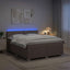 Box Spring Seng med Madras og LED Gråbrun 140 x 190 cm Stof