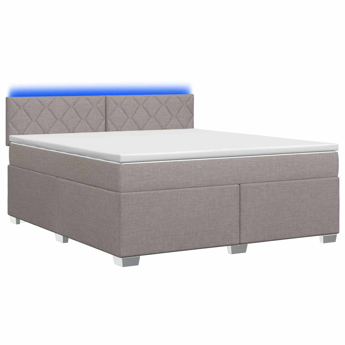 Box Spring Seng med Madras og LED Gråbrun 180 x 200 cm Stof