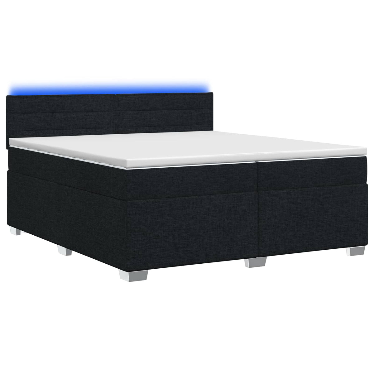 Box Spring Seng med Madras og LED Sort 200 x 200 cm Stof
