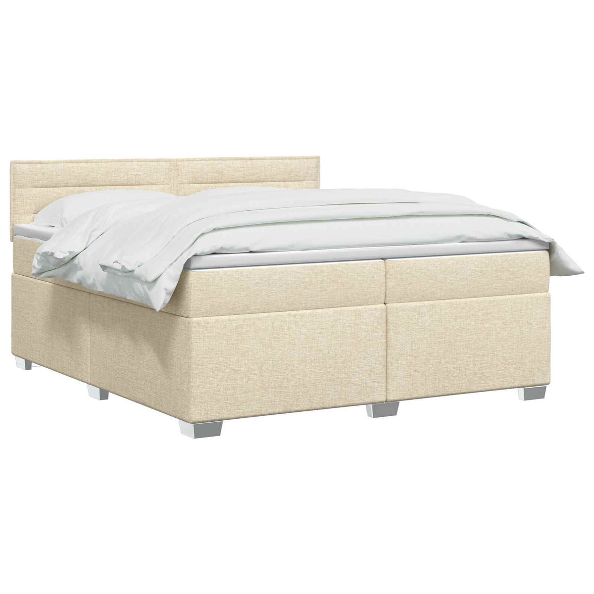Box Spring Seng med Madras og LED Cremefarvet 200 x 200 cm Stof