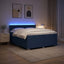 Box Spring Seng med Madras og LED Blå 200 x 200 cm Stof