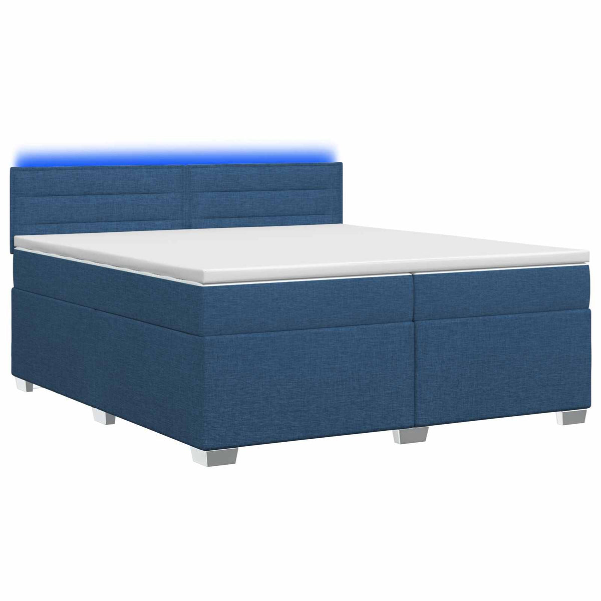 Box Spring Seng med Madras og LED Blå 200 x 200 cm Stof