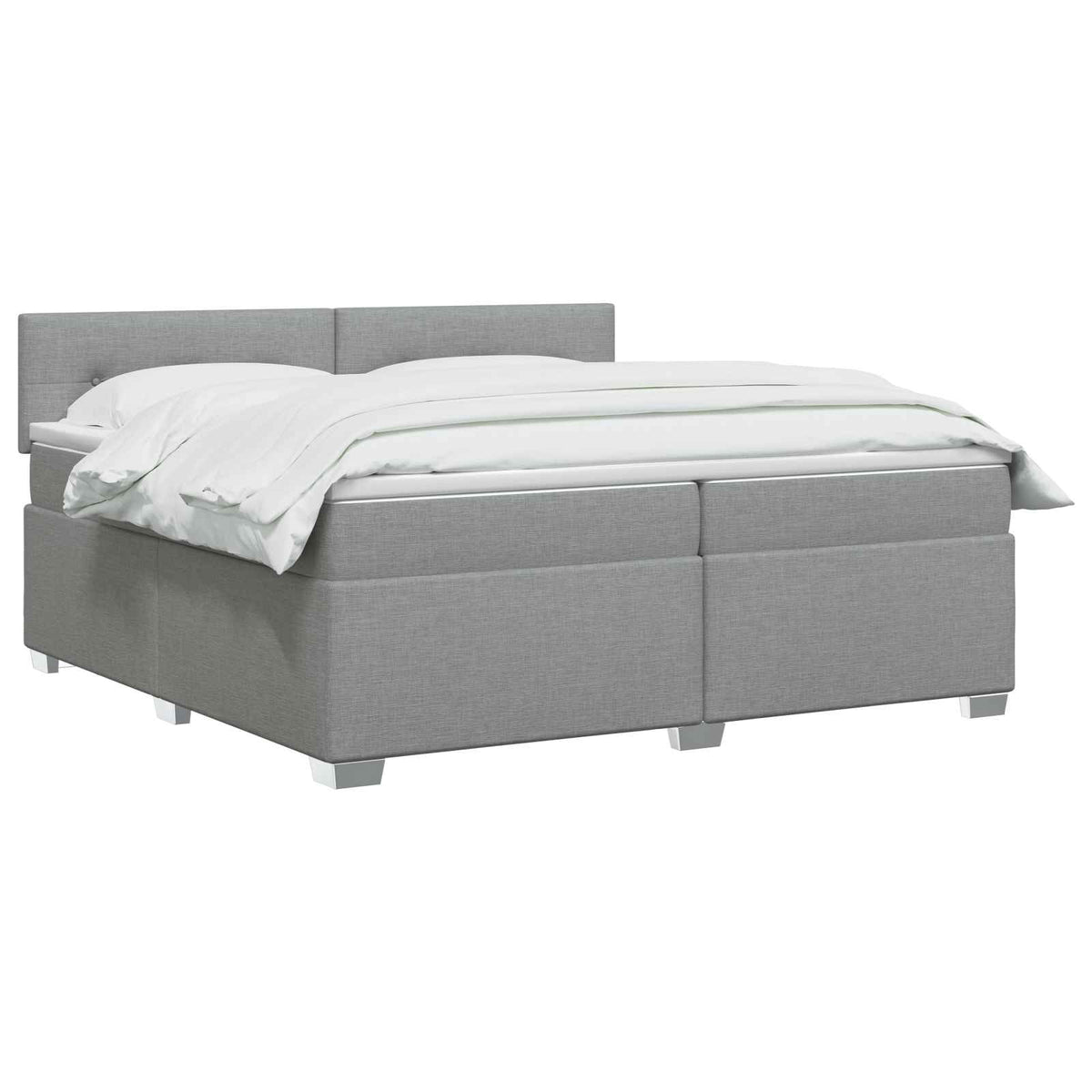Box Spring Seng med Madras og LED Lysegrå 200 x 200 cm Stof