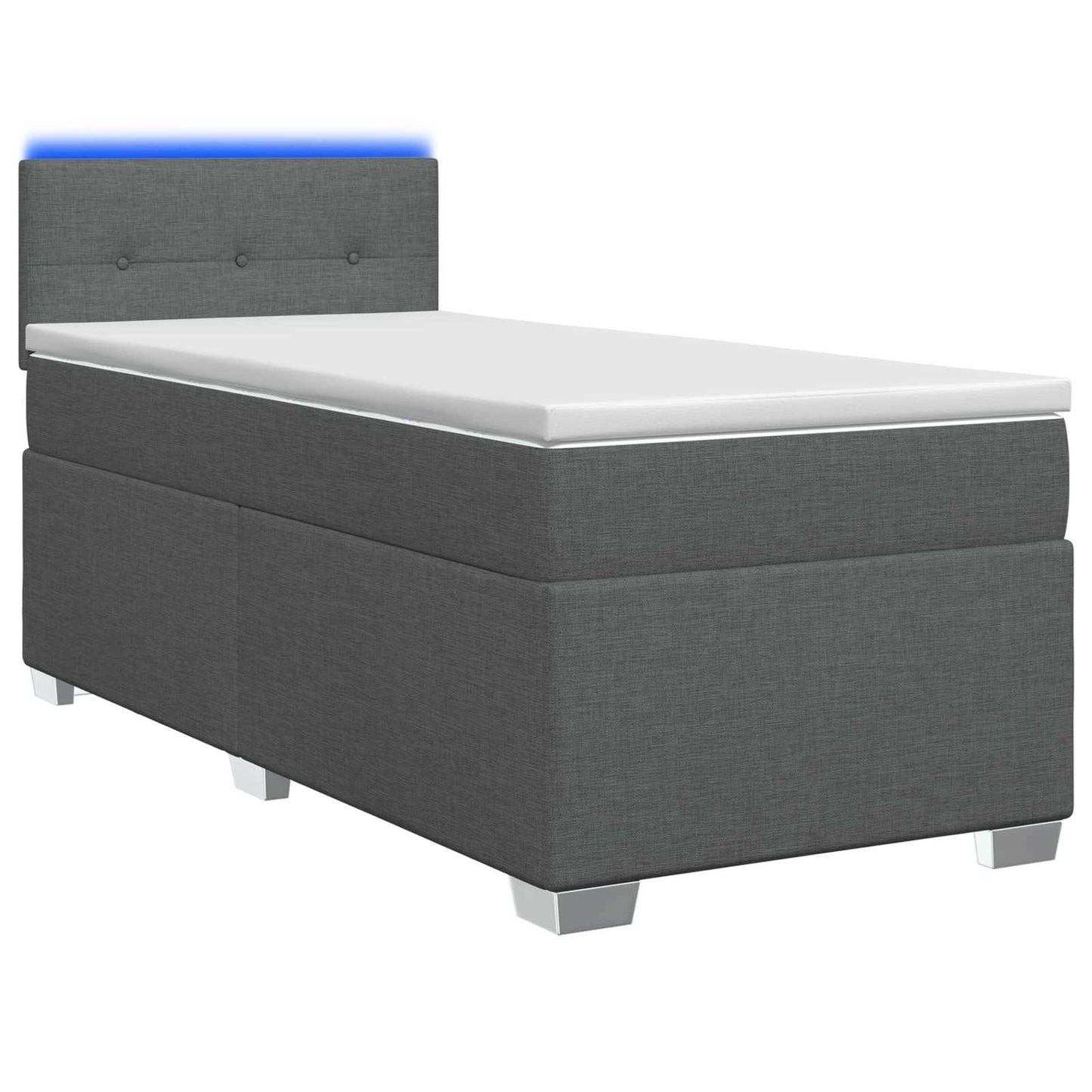 Box Spring Seng med Madras og LED Mørkegrå Enkelt Stof