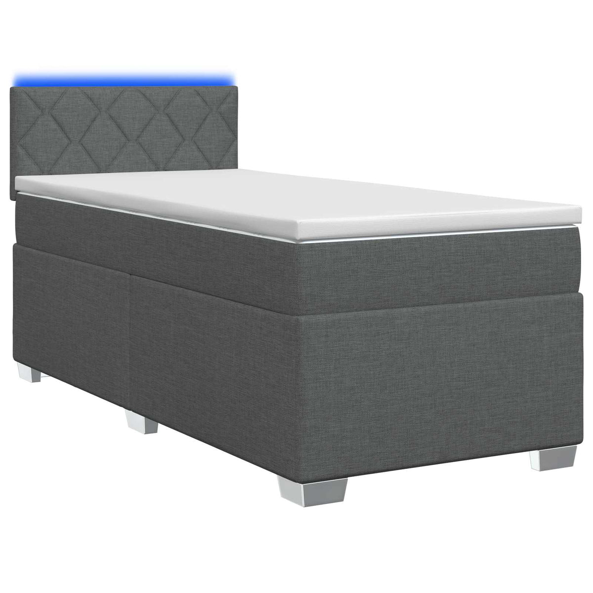 Box Spring Seng med Madras og LED Mørkegrå Enkelt Stof