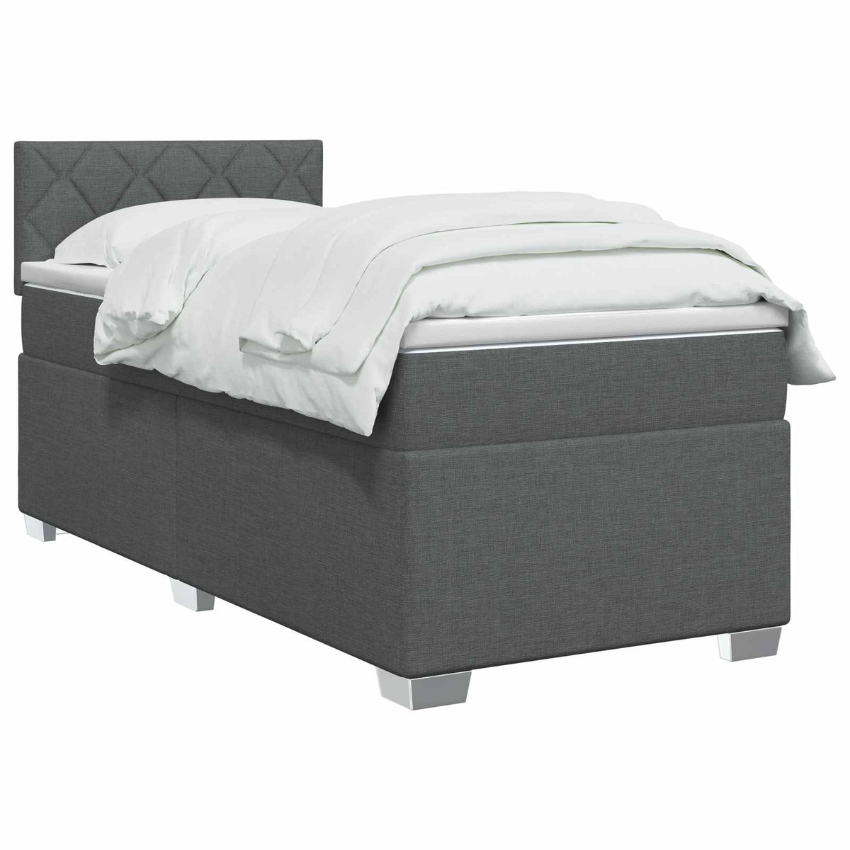 Box Spring Seng med Madras og LED Mørkegrå Enkelt Stof