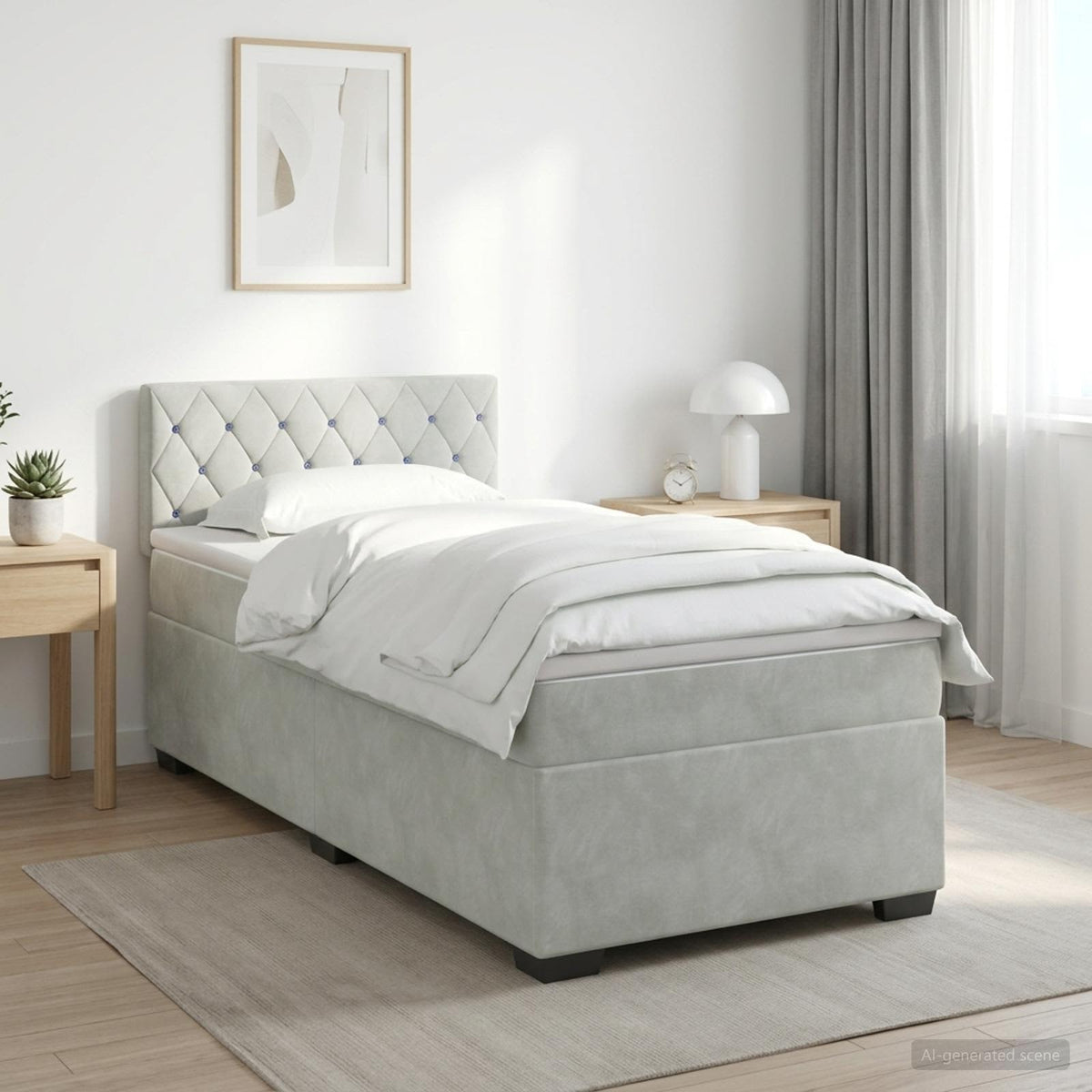 Box Spring Seng med Madras og LED Lysegrå 80 x 200 cm Velour