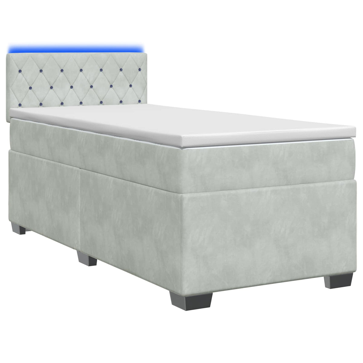 Box Spring Seng med Madras og LED Lysegrå 80 x 200 cm Velour