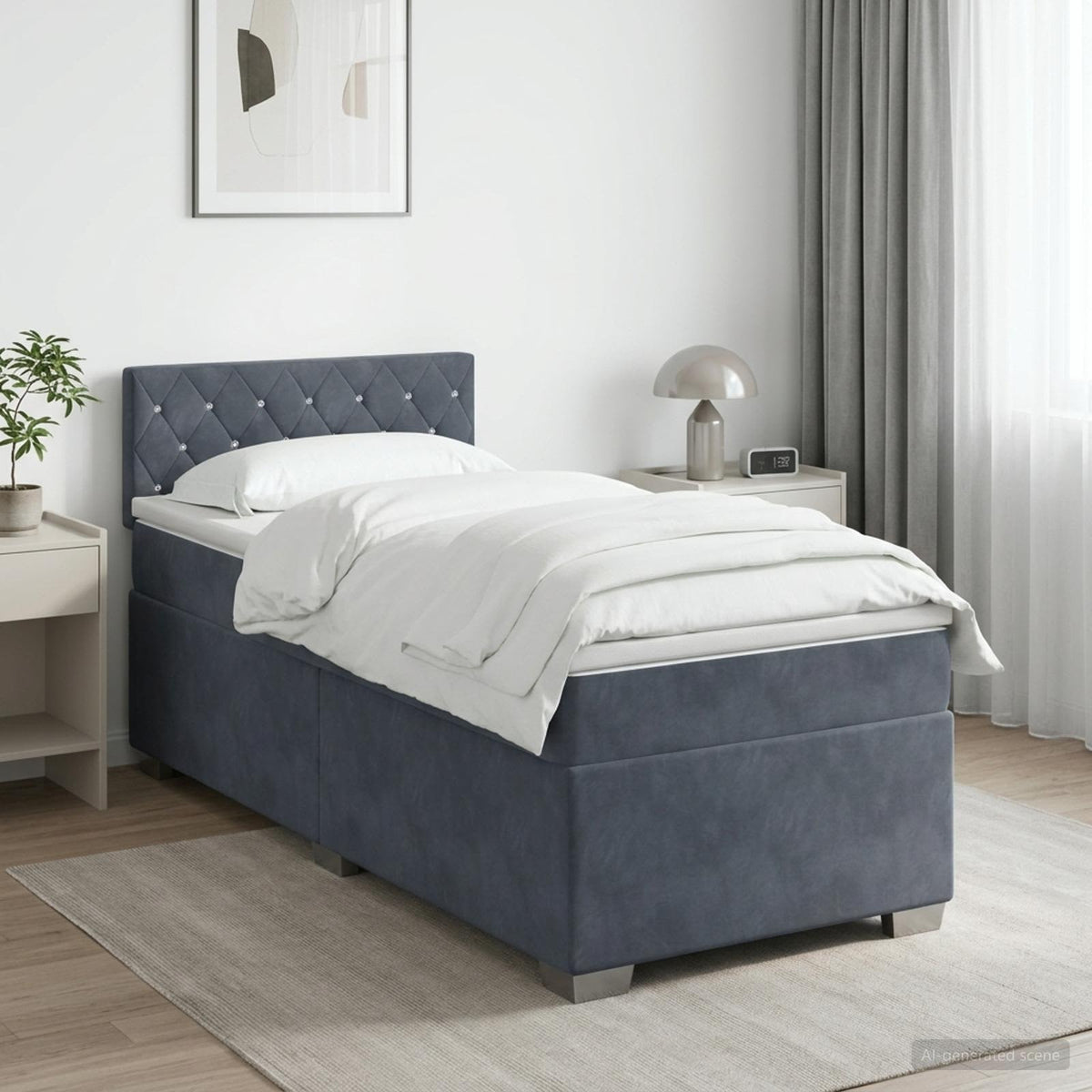 Box Spring Seng med Madras og LED Mørkegrå 90 x 200 cm Velour