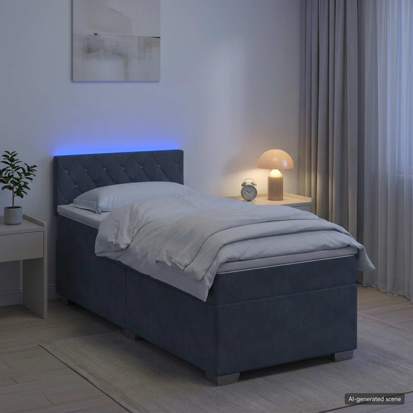 Box Spring Seng med Madras og LED Mørkegrå 90 x 190 cm Velour
