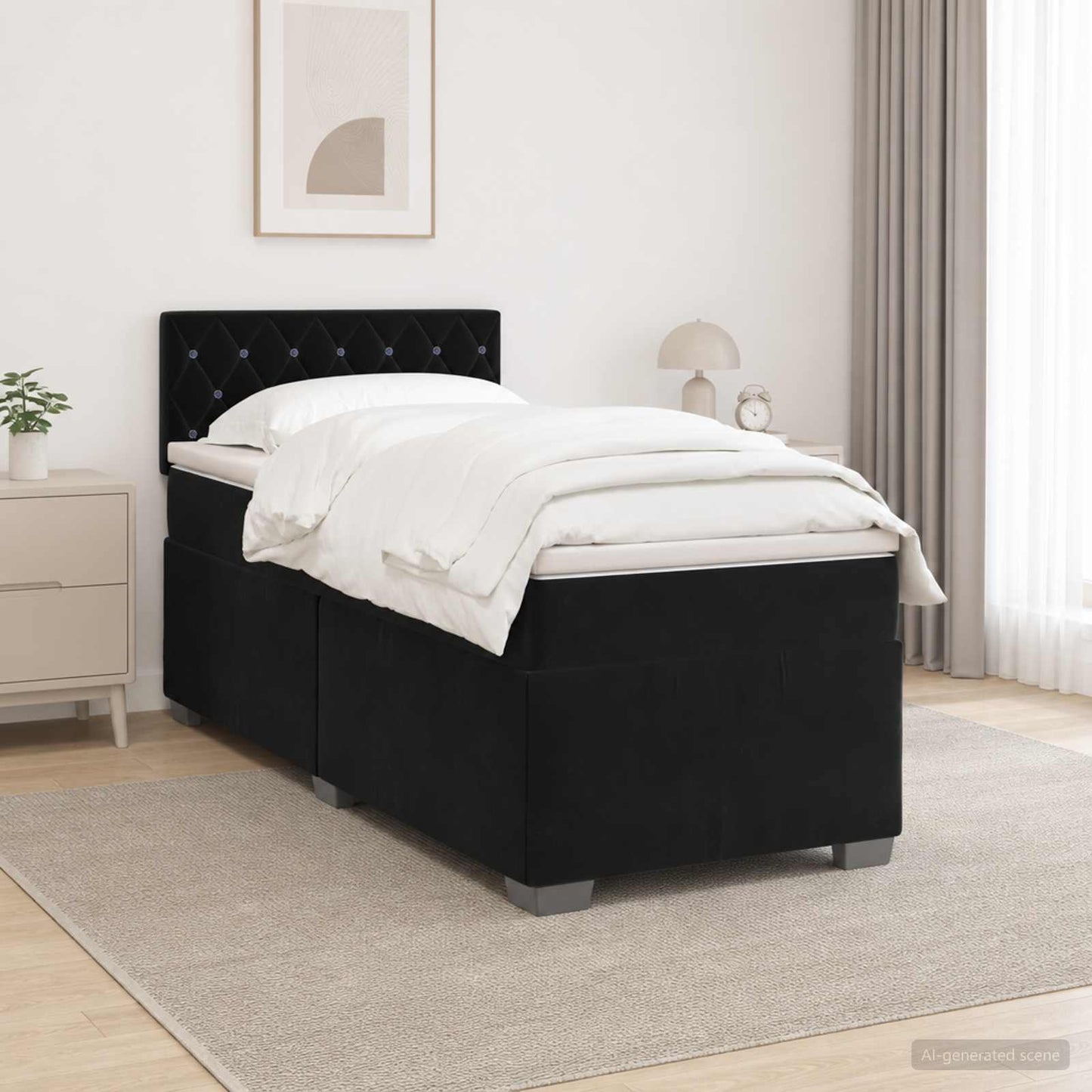 Box Spring Seng med Madras og LED Sort 80 x 200 cm Velour