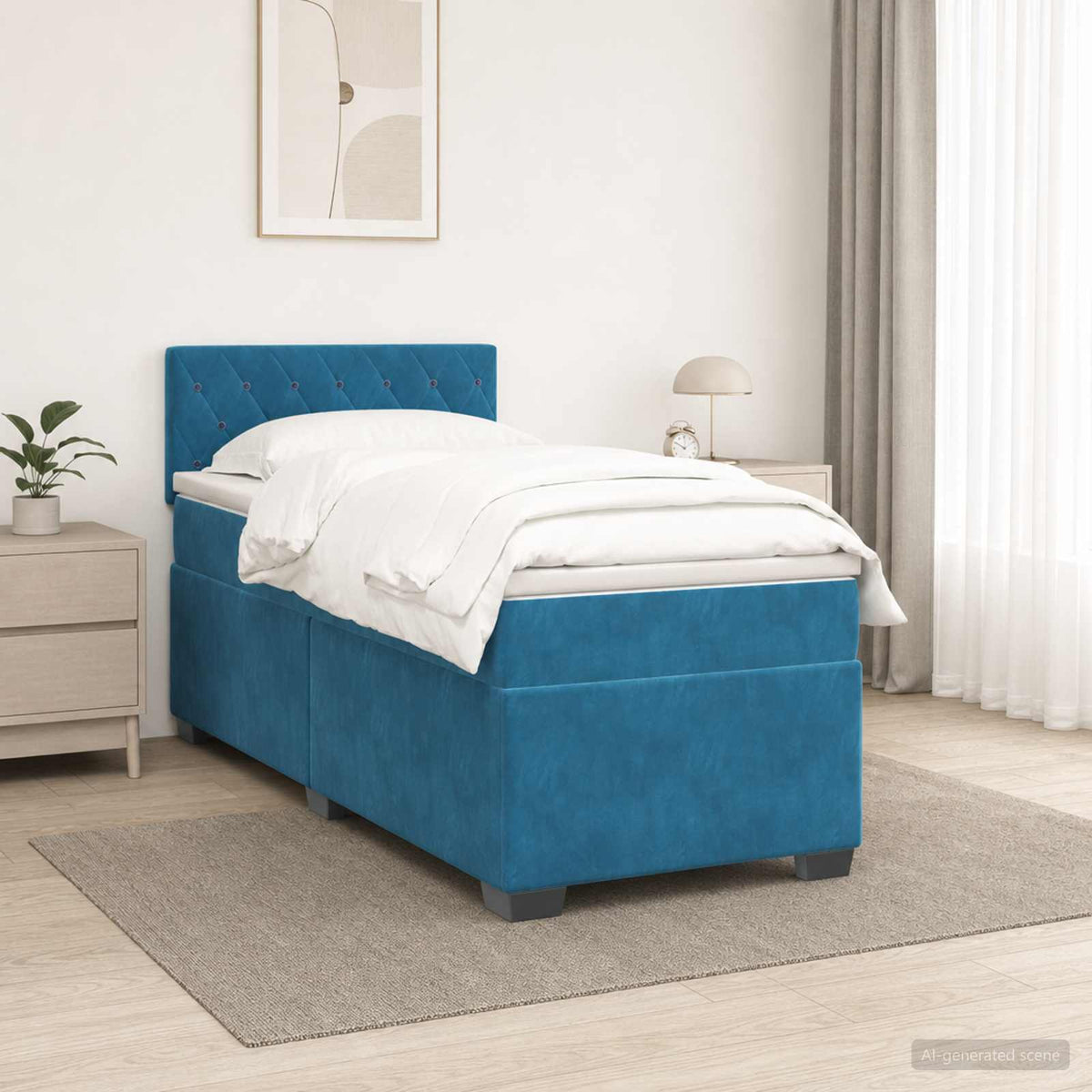 Box Spring Seng med Madras og LED Blå 80 x 200 cm Velour