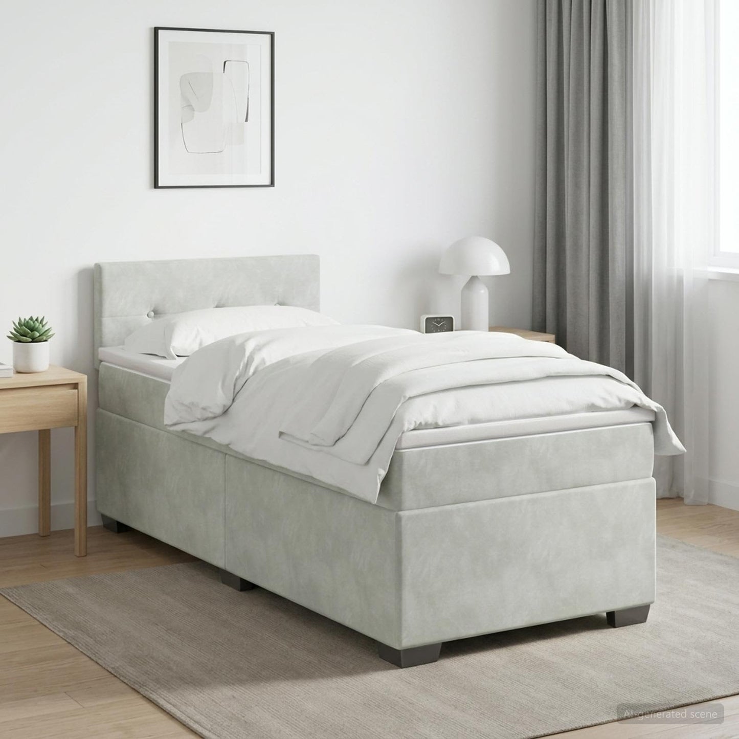 Box Spring Seng med Madras og LED Lysegrå Enkelt Velour