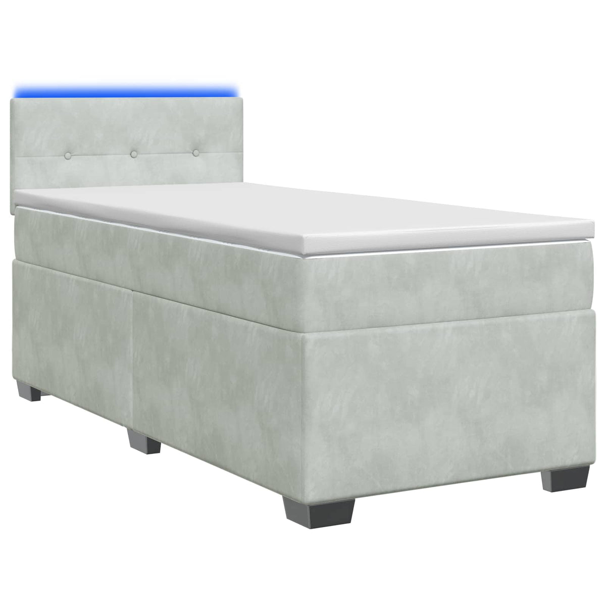 Box Spring Seng med Madras og LED Lysegrå 80 x 200 cm Velour