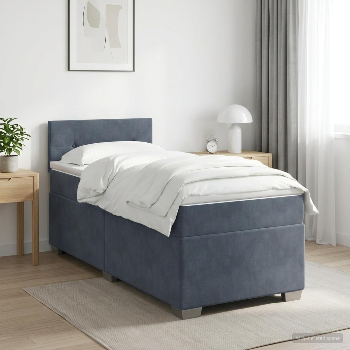 Box Spring Seng med Madras og LED Mørkegrå Enkelt Velour
