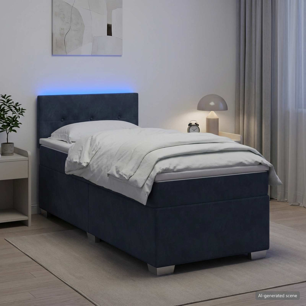 Box Spring Seng med Madras og LED Mørkegrå 80 x 200 cm Velour