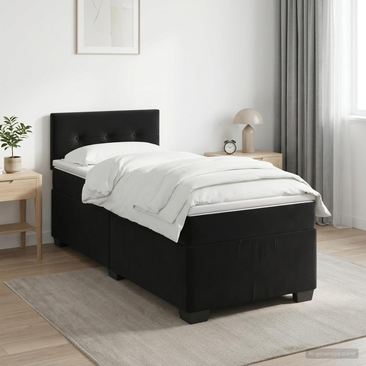 Box Spring Seng med Madras og LED Sort 100 x 200 cm Velour