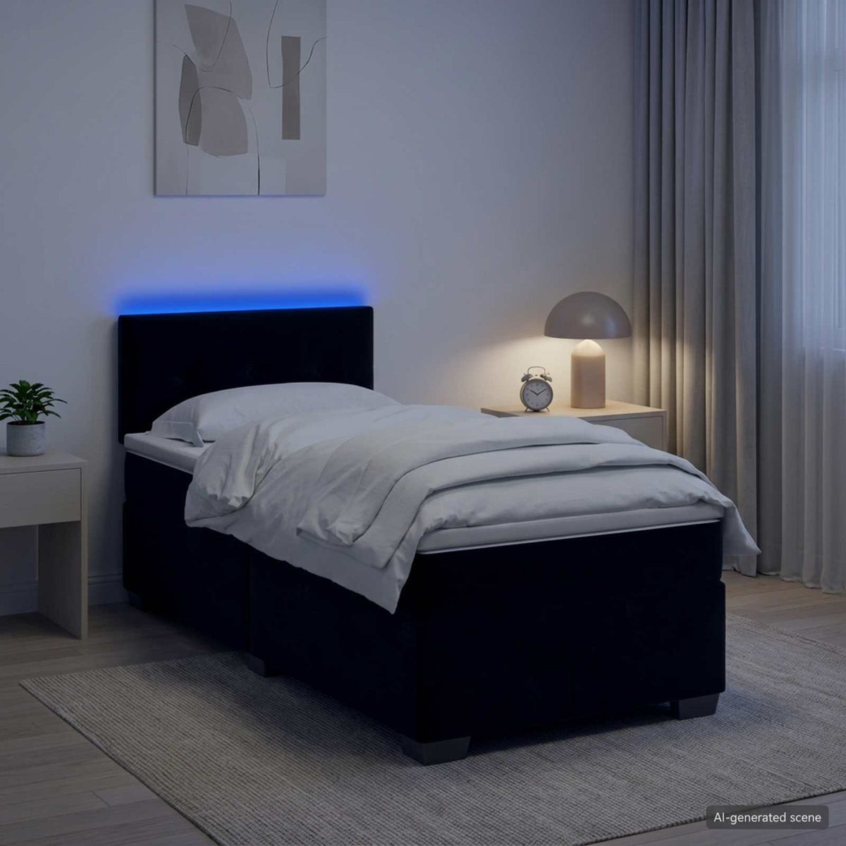 Box Spring Seng med Madras og LED Sort 90 x 190 cm Velour