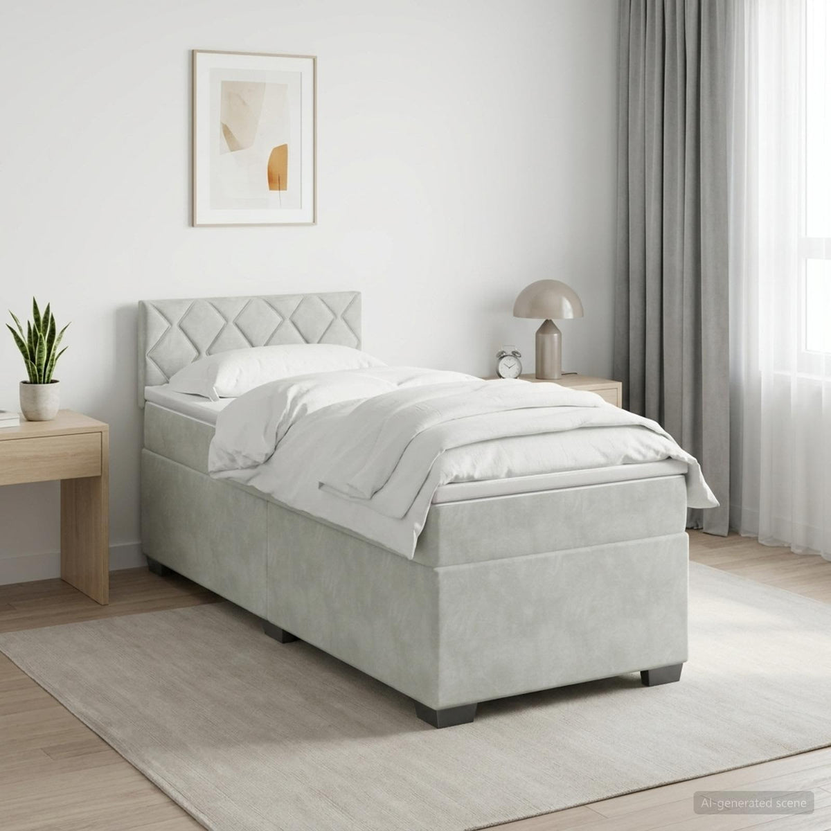 Box Spring Seng med Madras og LED Lysegrå 90 x 200 cm Velour
