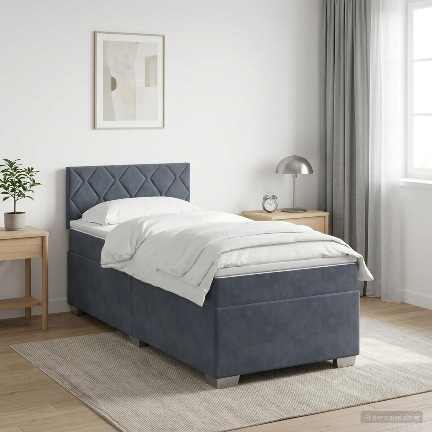 Box Spring Seng med Madras og LED Mørkegrå 90 x 190 cm Velour