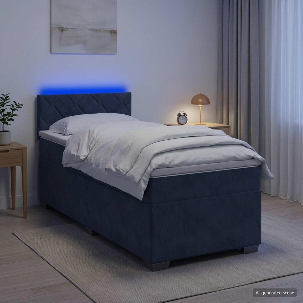 Box Spring Seng med Madras og LED Mørkegrå 90 x 190 cm Velour