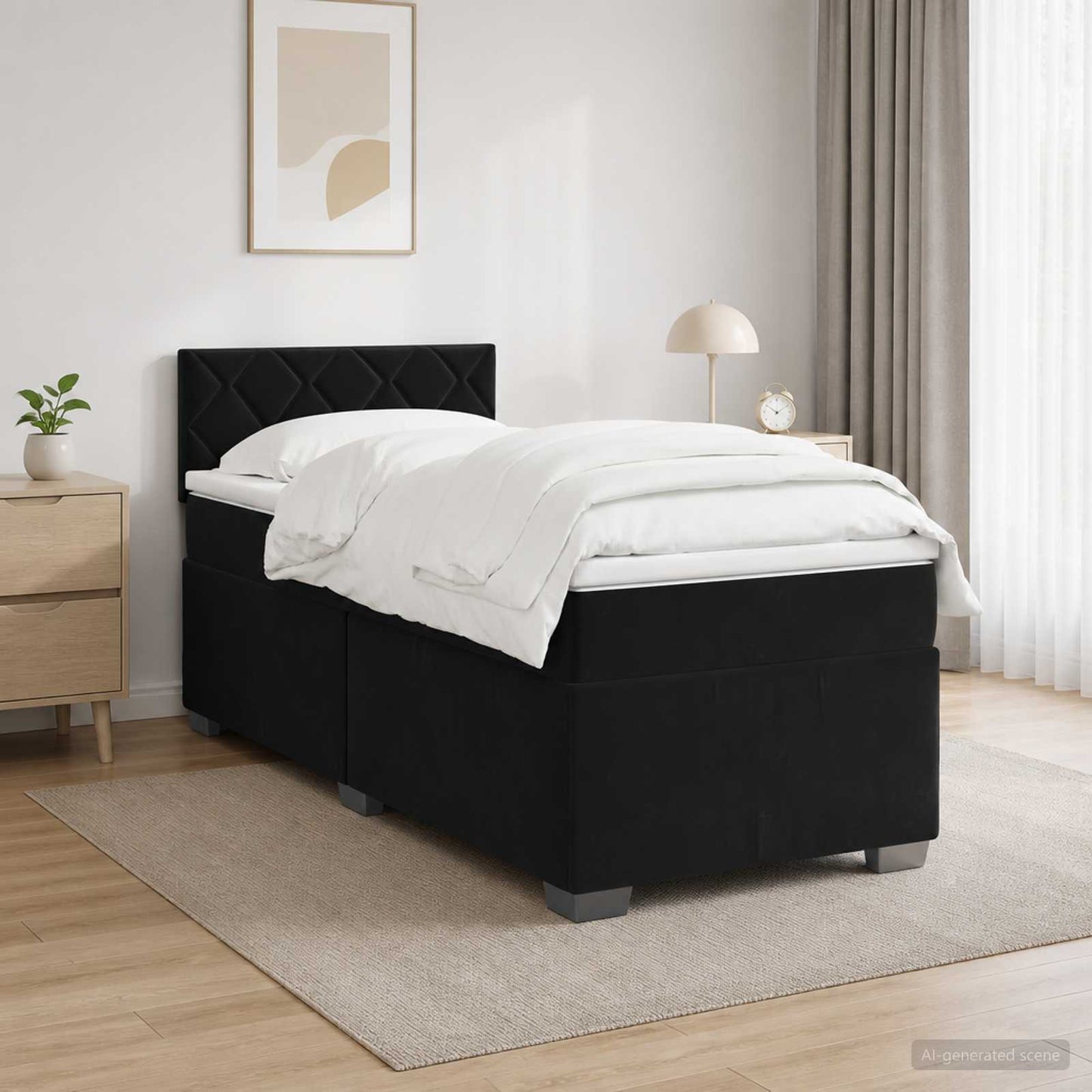 Box Spring Seng med Madras og LED Sort 90 x 190 cm Velour