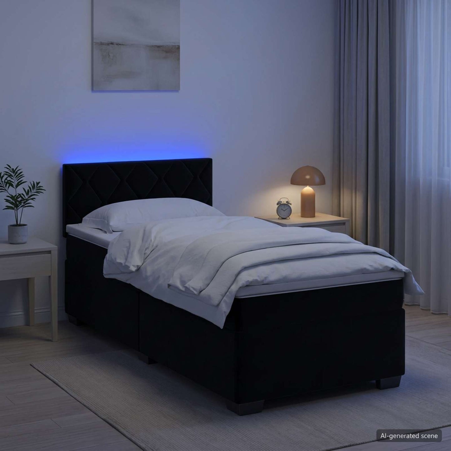 Box Spring Seng med Madras og LED Sort 80 x 200 cm Velour