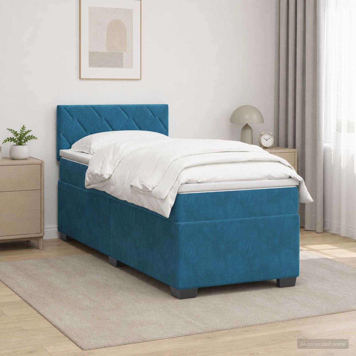 Box Spring Seng med Madras og LED Blå 100 x 200 cm Velour
