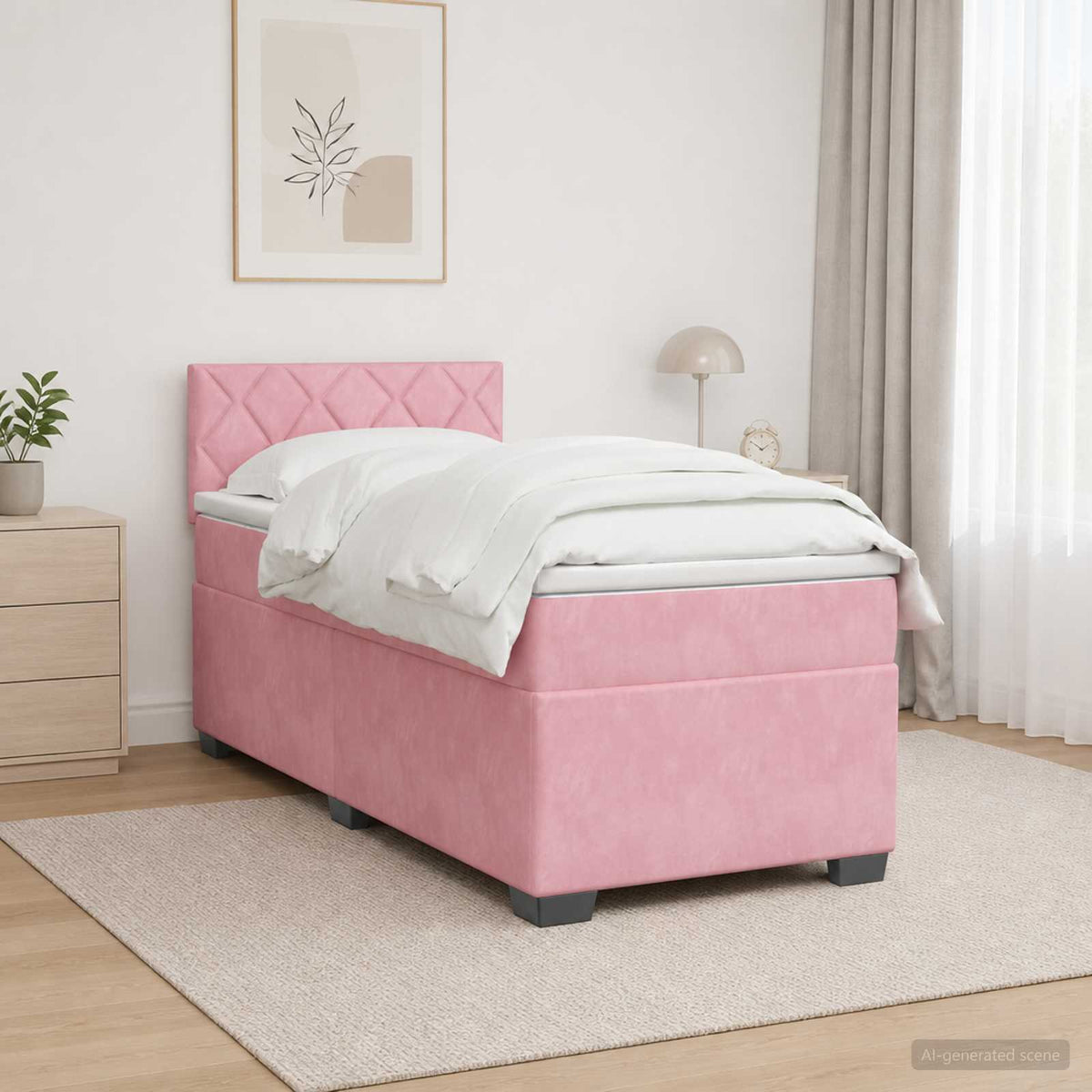 Box Spring Seng med Madras og LED Lyserød 100 x 200 cm Velour
