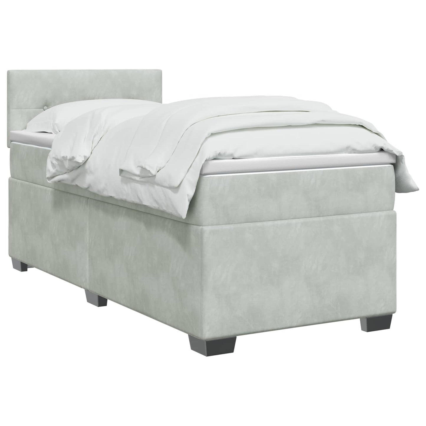 Box Spring Seng med Madras og LED Lysegrå 90 x 190 cm Velour