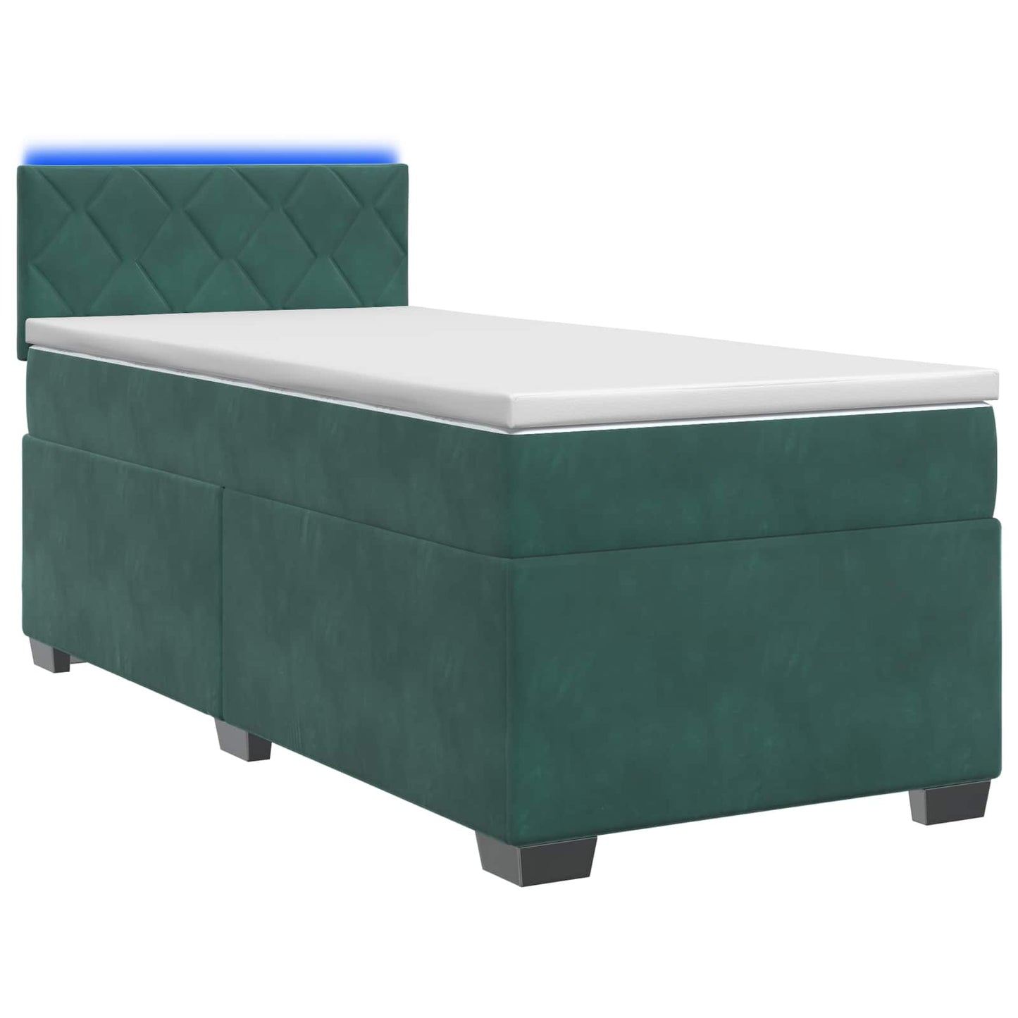 Box Spring Seng med Madras og LED Mørkegrøn 90 x 190 cm Velour