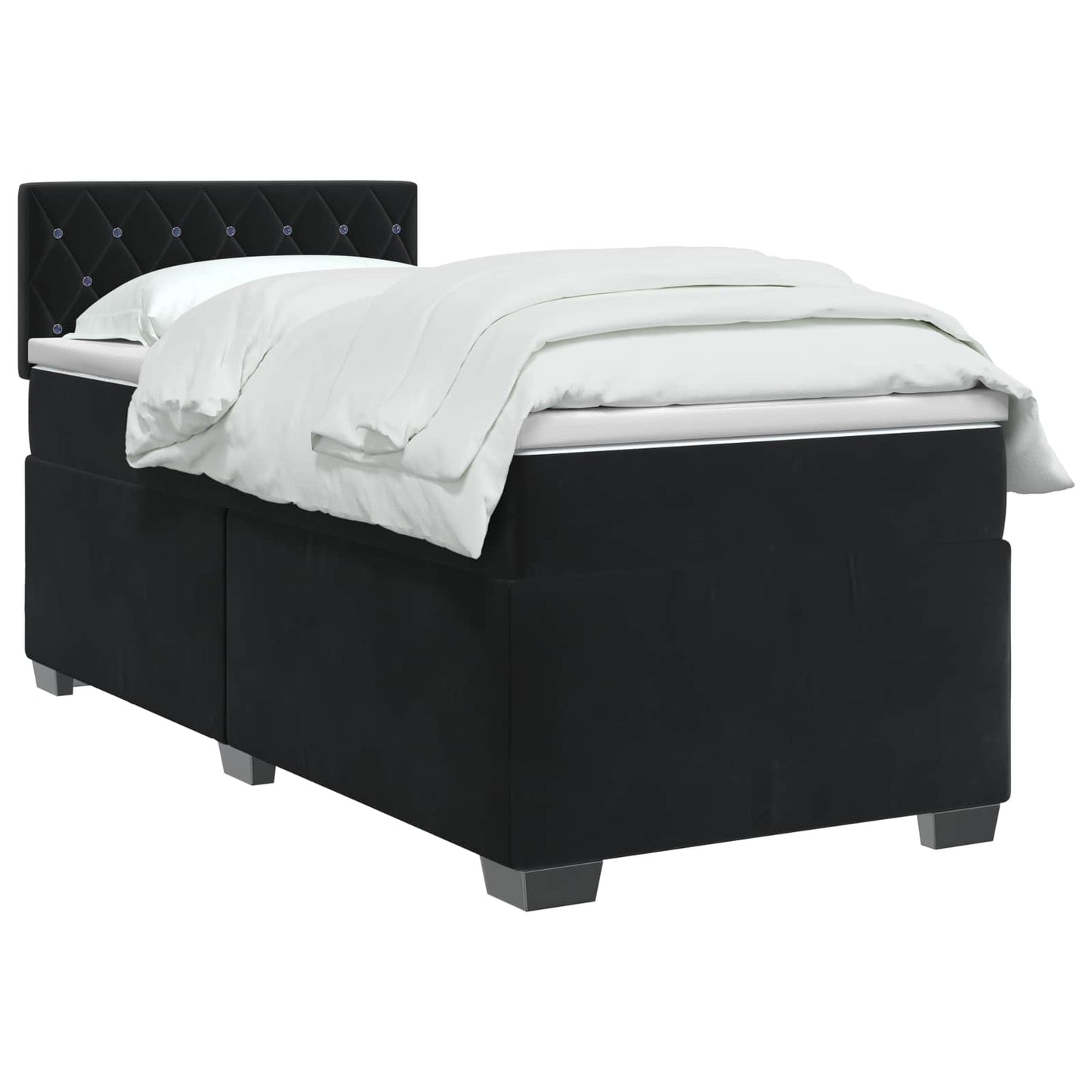 Box Spring Seng med Madras og LED Sort 90 x 200 cm Velour