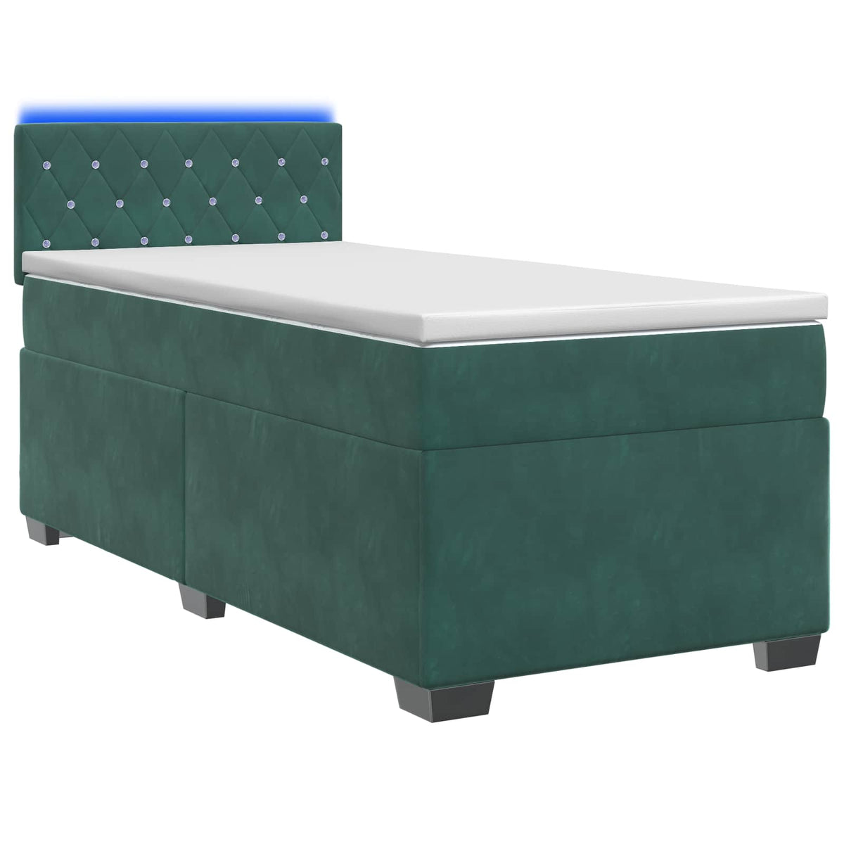 Box Spring Seng med Madras og LED Mørkegrøn 90 x 200 cm Velour