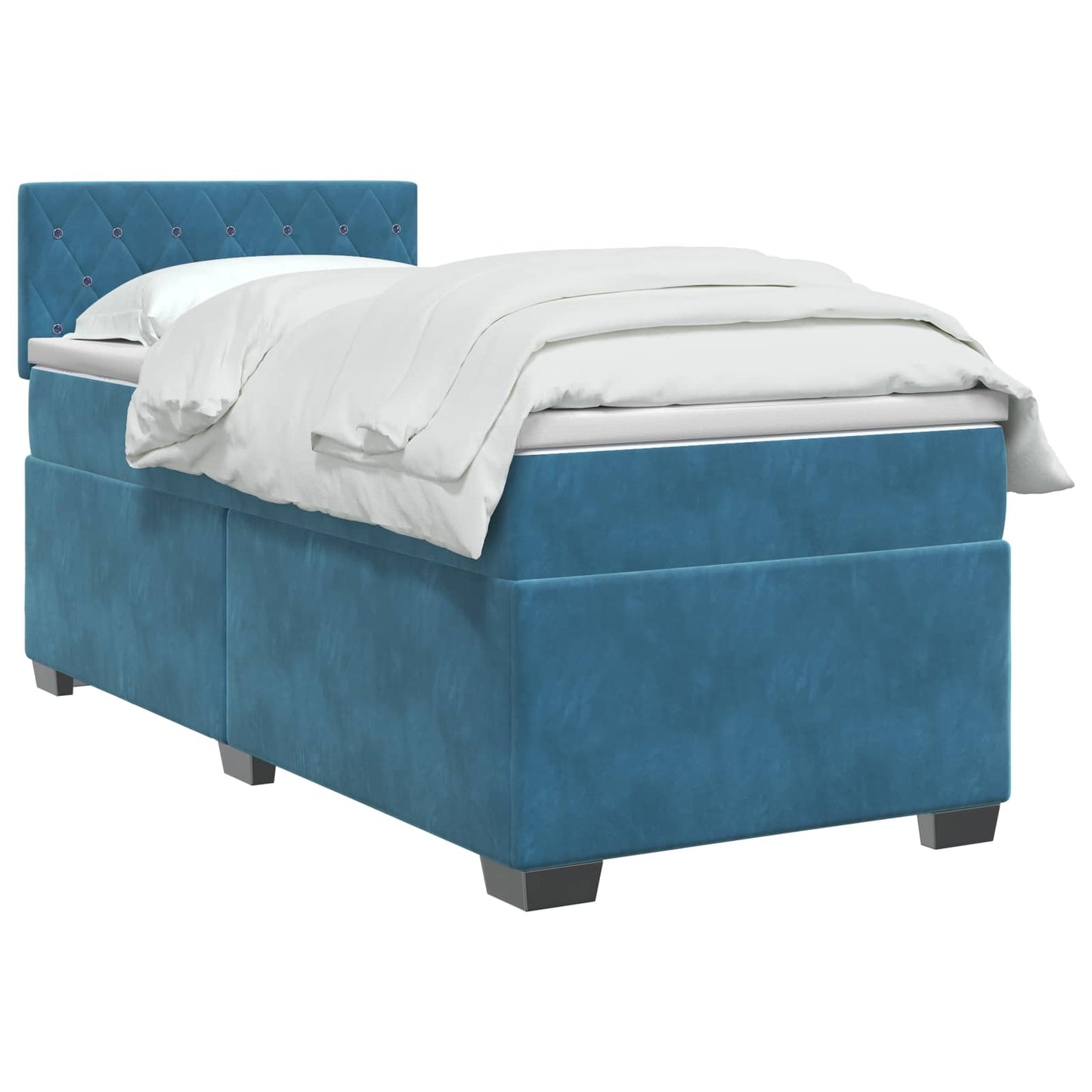 Box Spring Seng med Madras og LED Blå 90 x 200 cm Velour