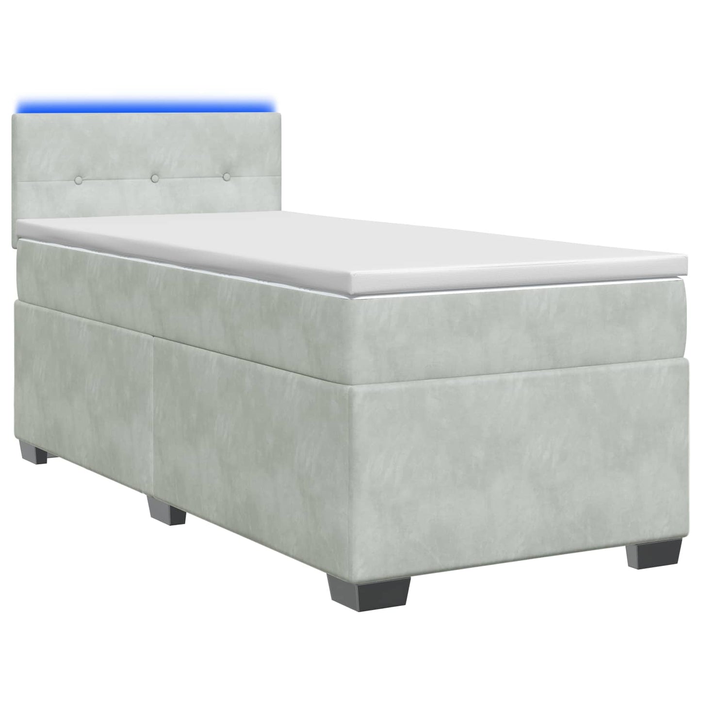 Box Spring Seng med Madras og LED Lysegrå 90 x 200 cm Velour