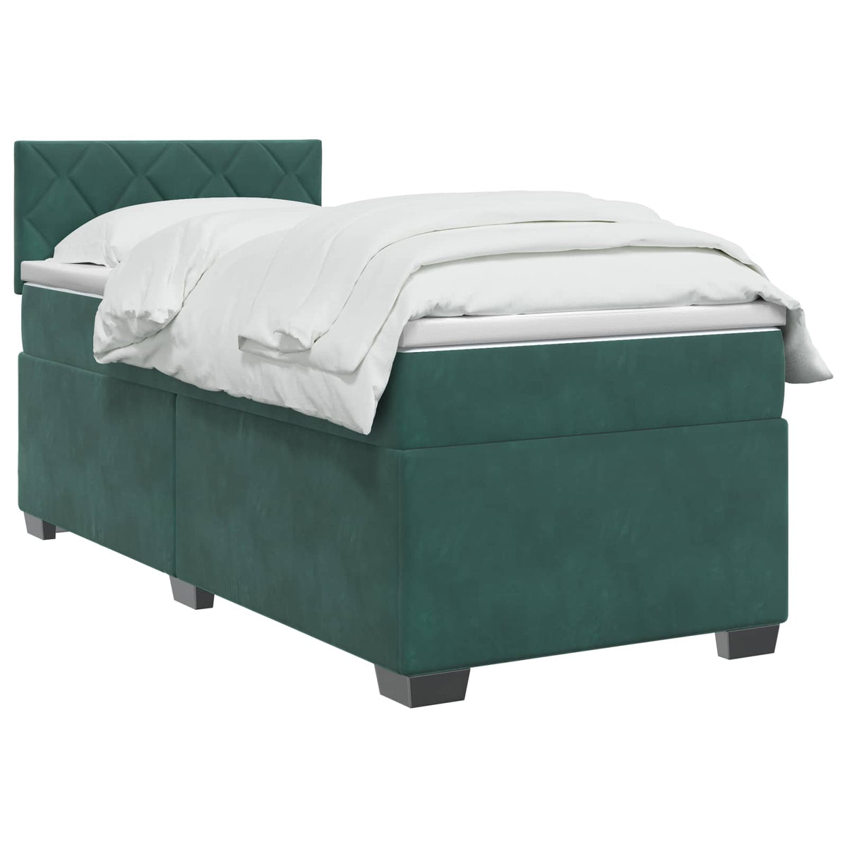 Box Spring Seng med Madras og LED Mørkegrøn 90 x 200 cm Velour