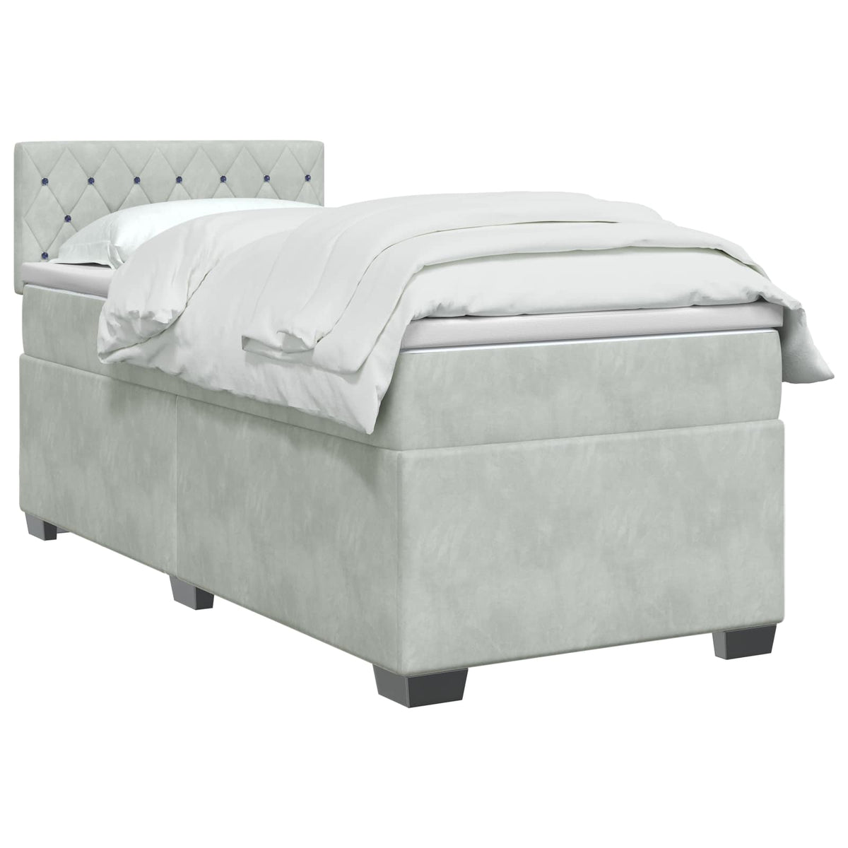 Box Spring Seng med Madras og LED Lysegrå 100 x 200 cm Velour