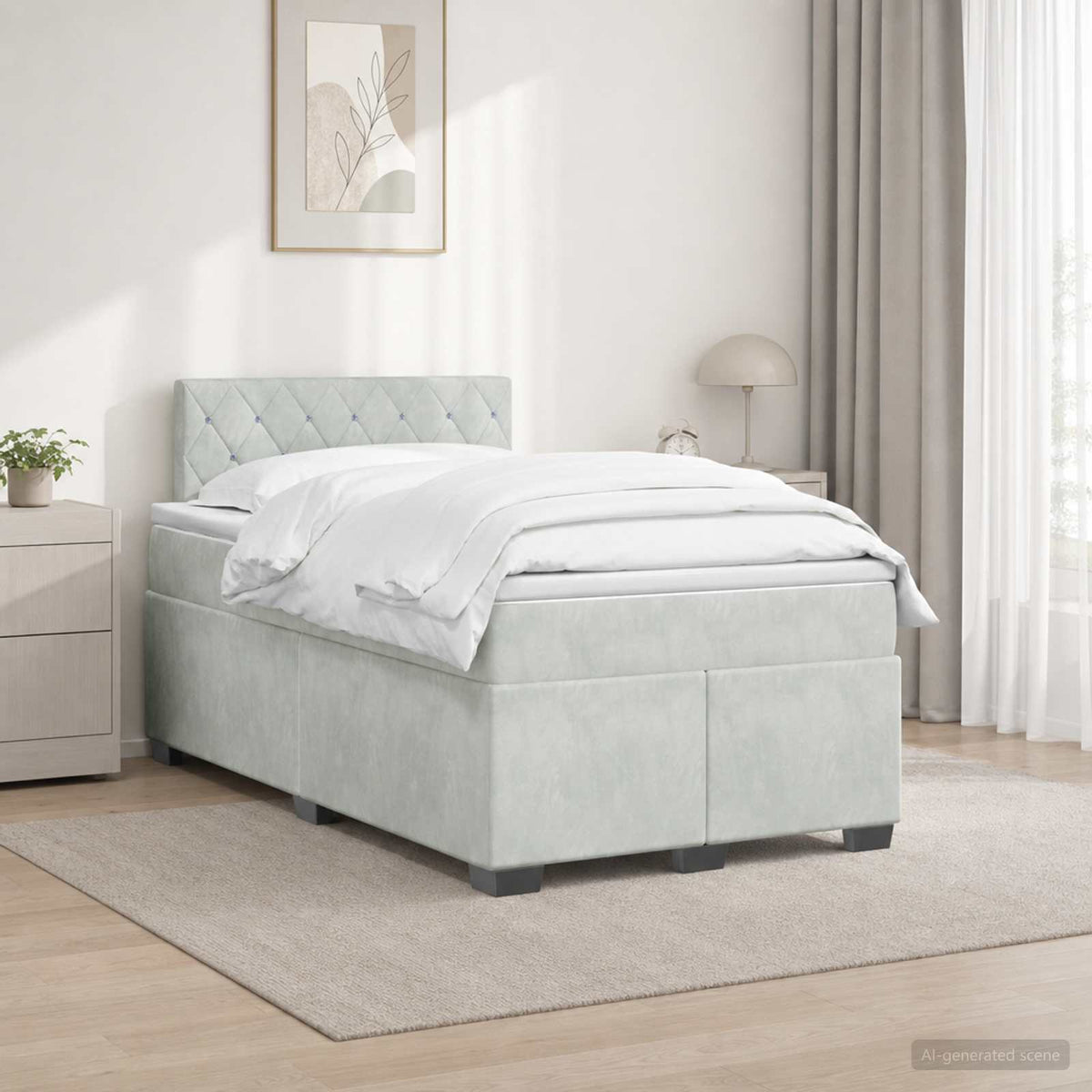 Box Spring Seng med Madras og LED Lysegrå 120 x 200 cm Velour