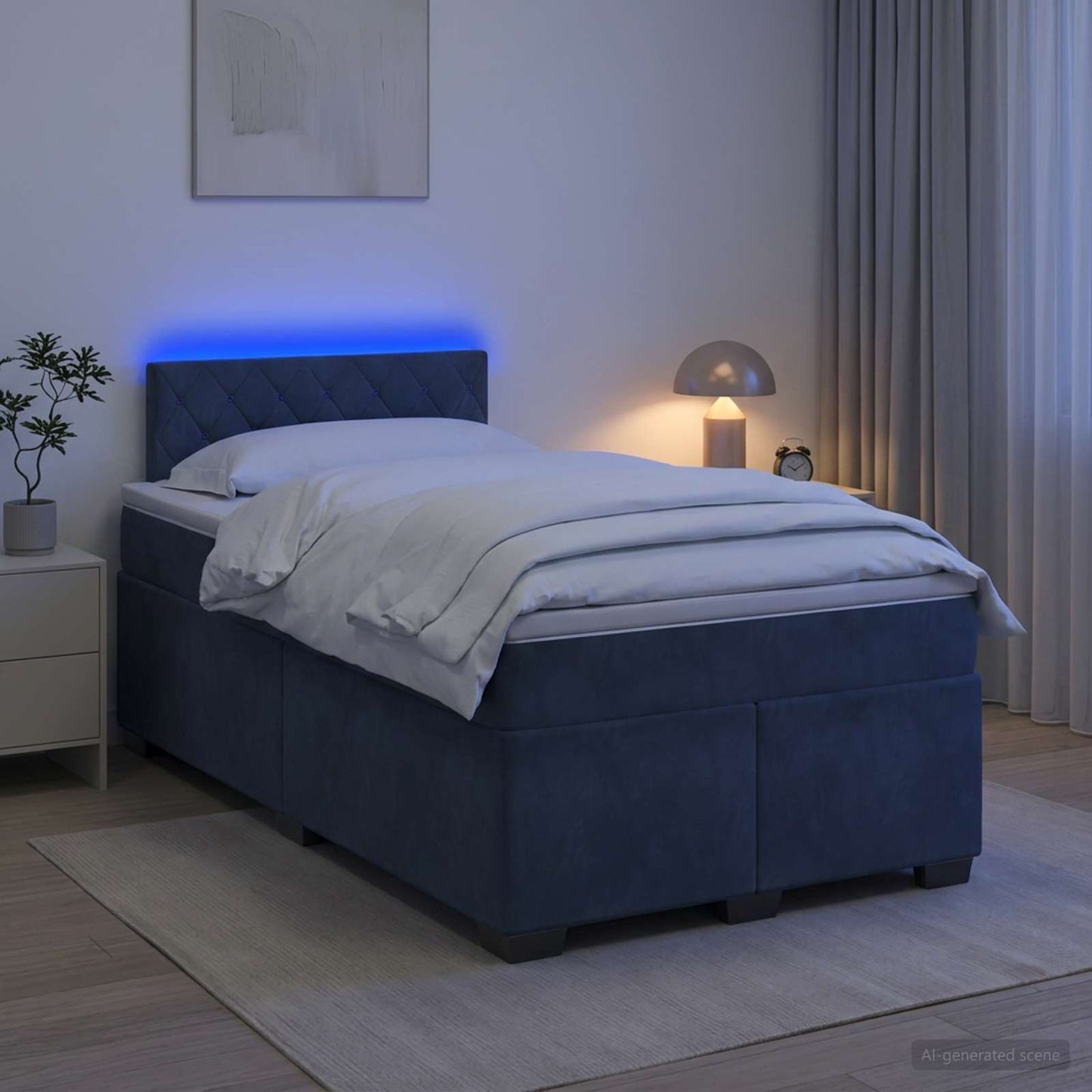 Box Spring Seng med Madras og LED Mørkegrå 120 x 190 cm Velour