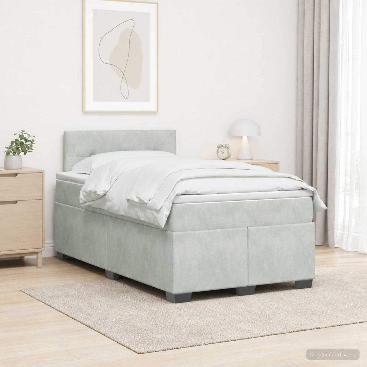 Box Spring Seng med Madras og LED Lysegrå 120 x 200 cm Velour