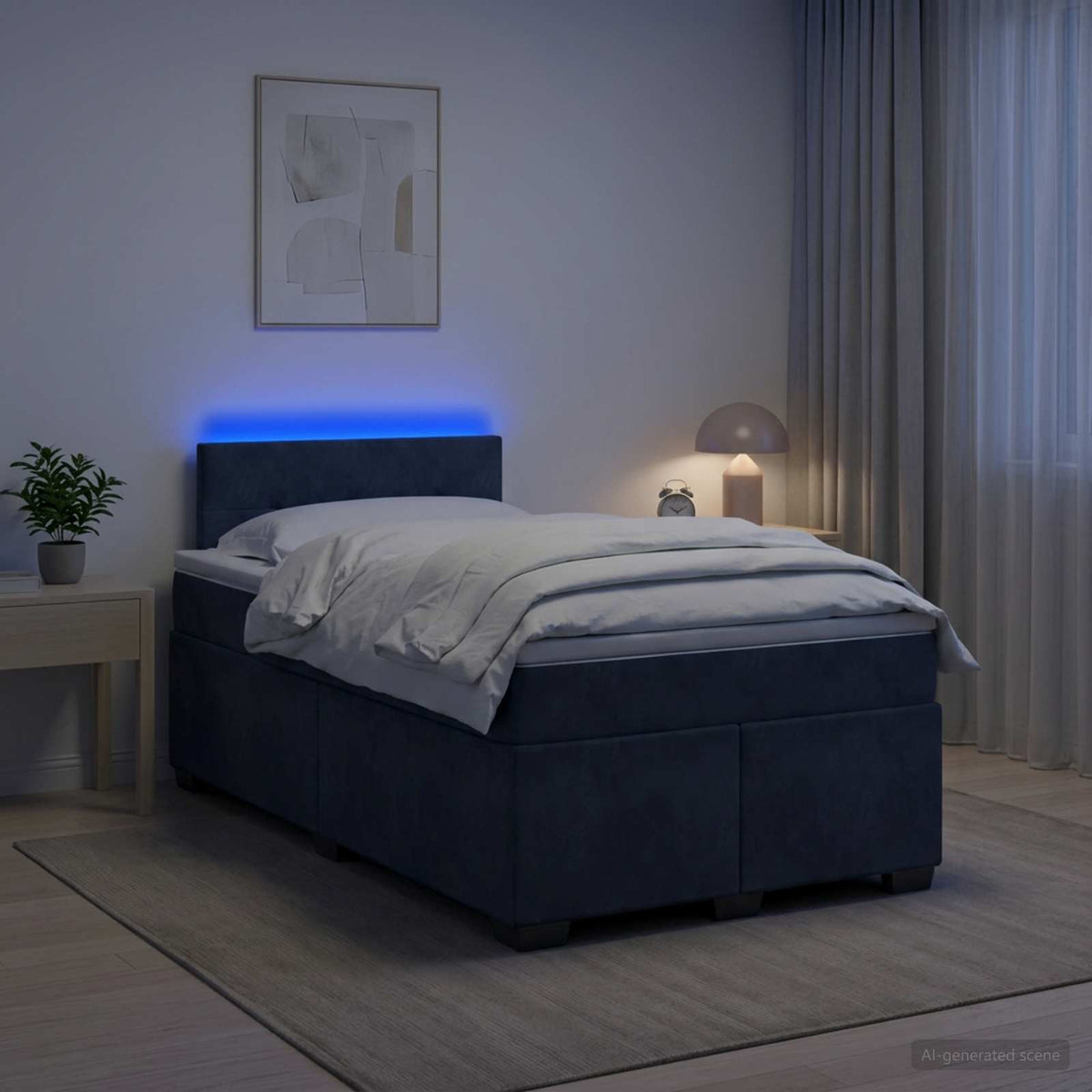 Box Spring Seng med Madras og LED Mørkegrå 120 x 190 cm Velour