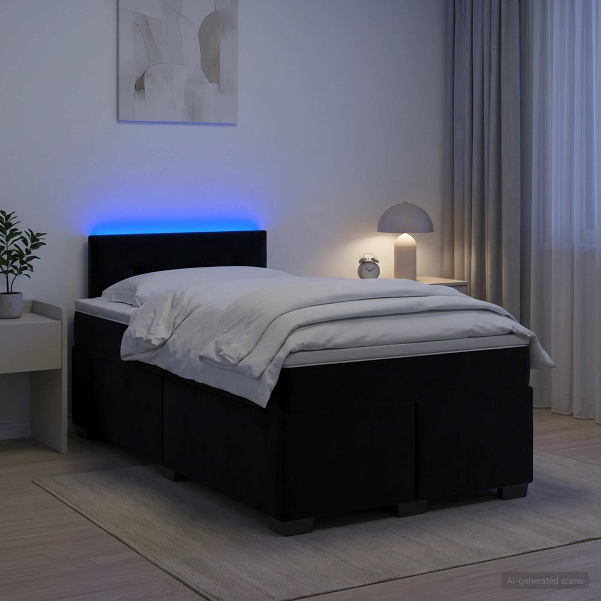 Box Spring Seng med Madras og LED Sort 120 x 190 cm Velour
