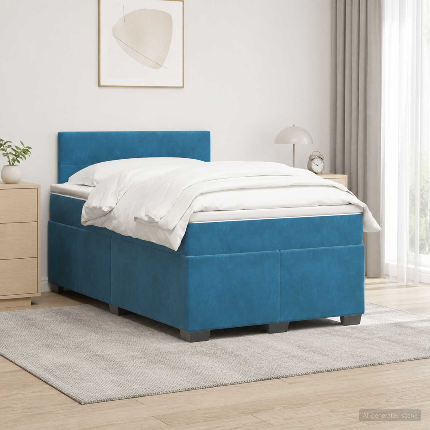 Box Spring Seng med Madras og LED Blå 120 x 200 cm Velour