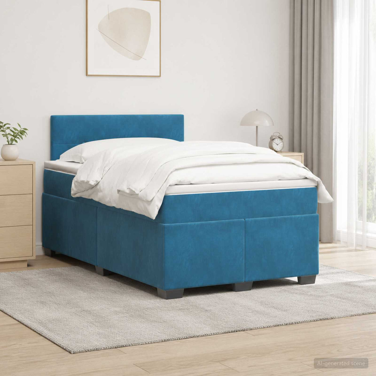Box Spring Seng med Madras og LED Blå 120 x 190 cm Velour