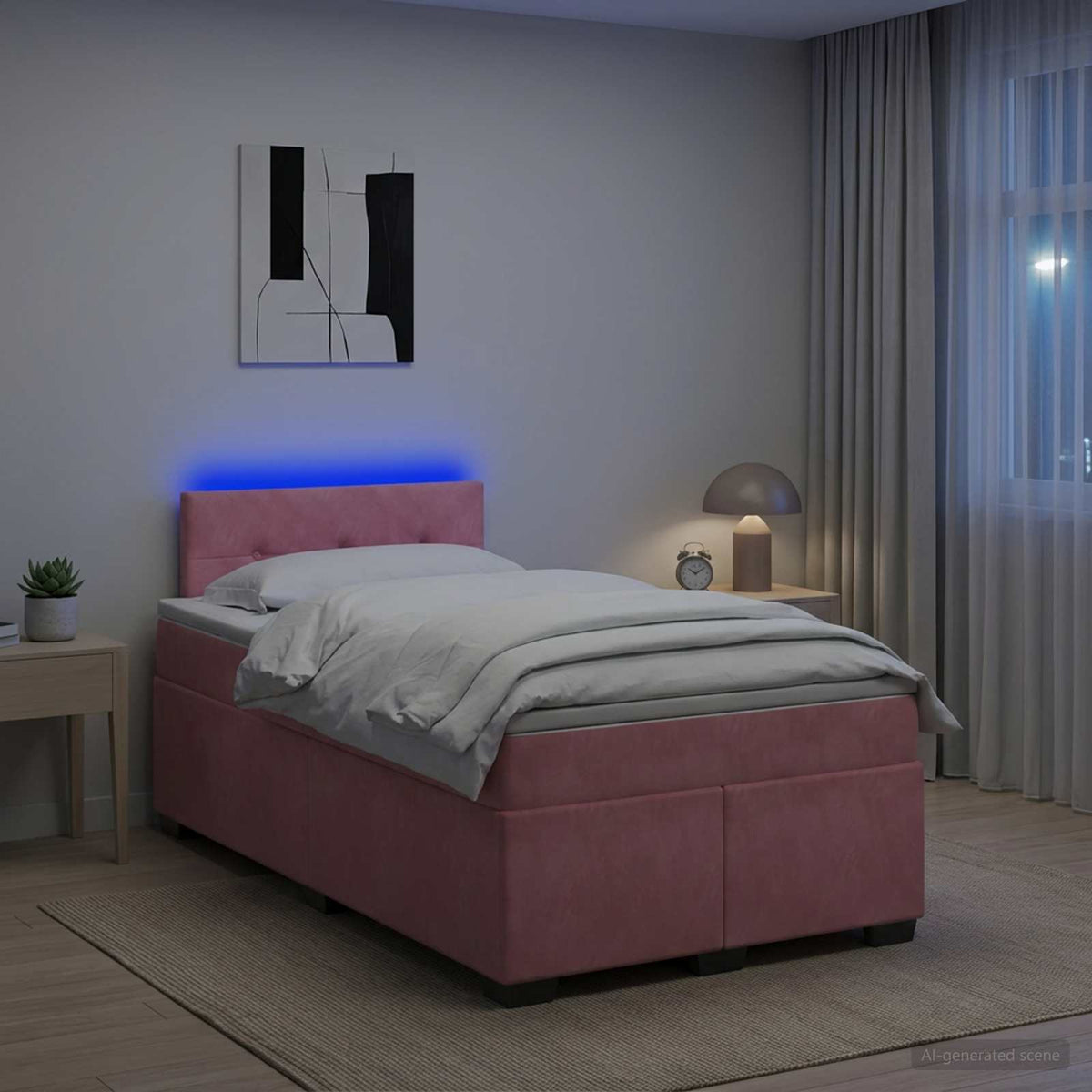 Box Spring Seng med Madras og LED Lyserød 120 x 200 cm Velour