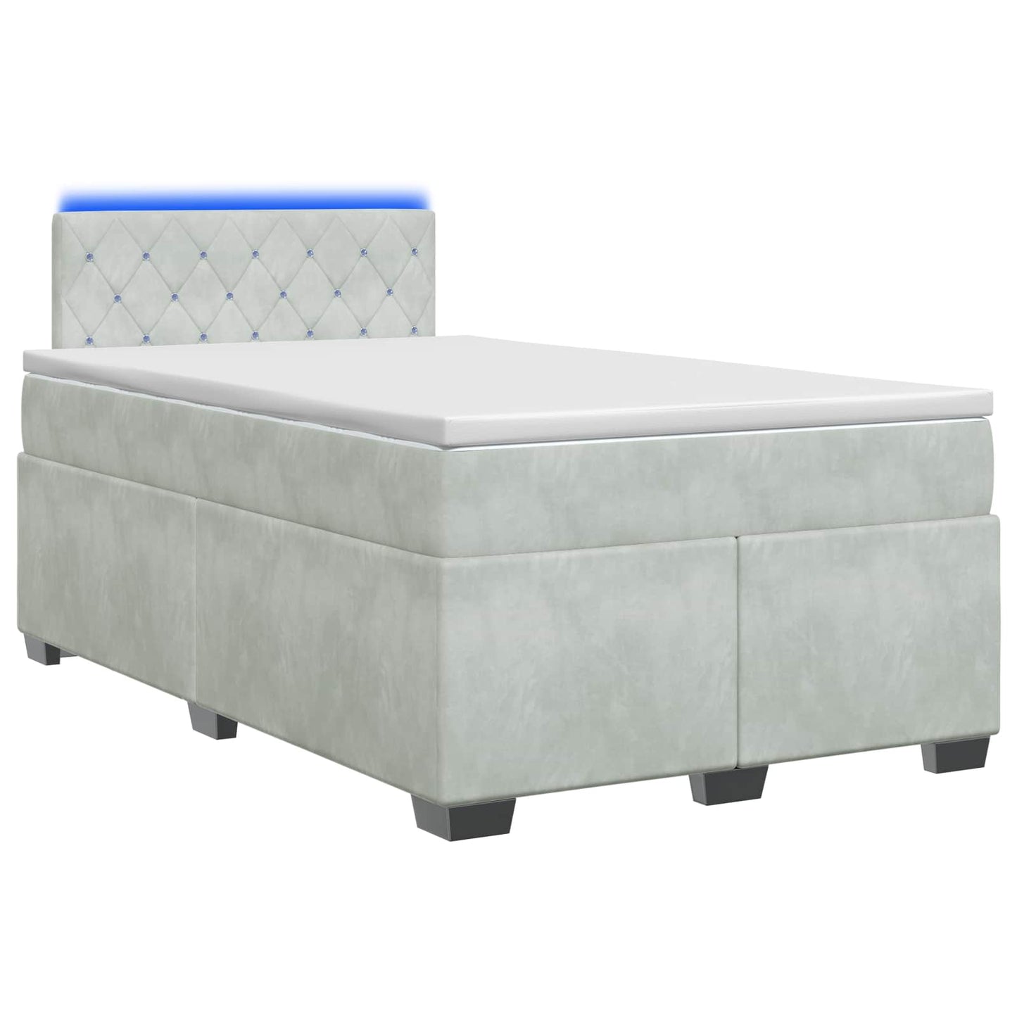 Box Spring Seng med Madras og LED Lysegrå 120 x 200 cm Velour