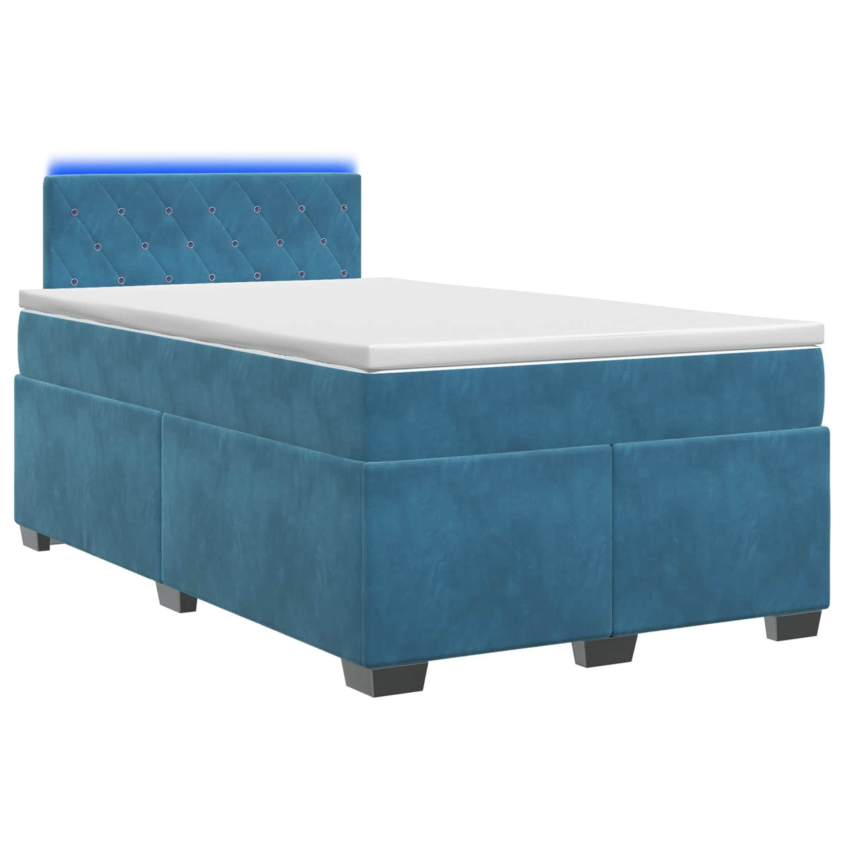 Box Spring Seng med Madras og LED Blå 120 x 200 cm Velour