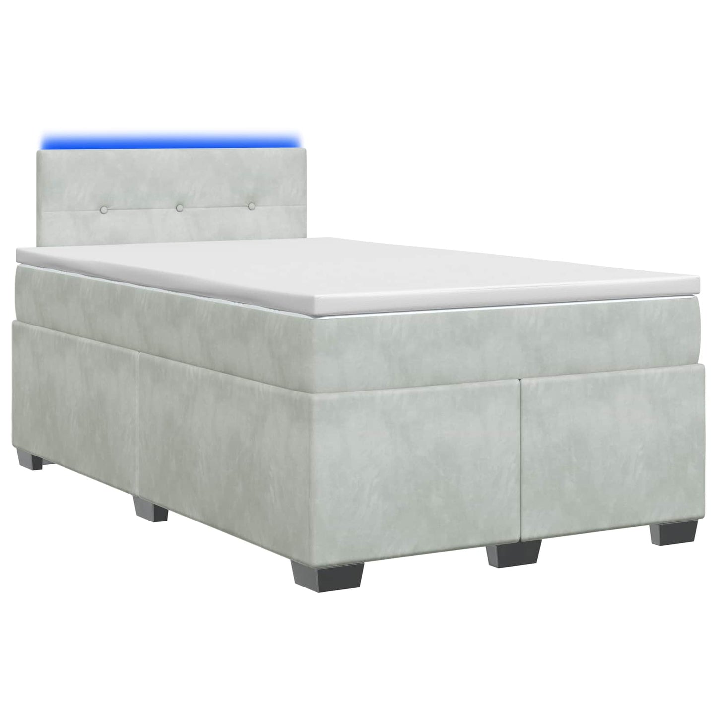 Box Spring Seng med Madras og LED Lysegrå 120 x 200 cm Velour