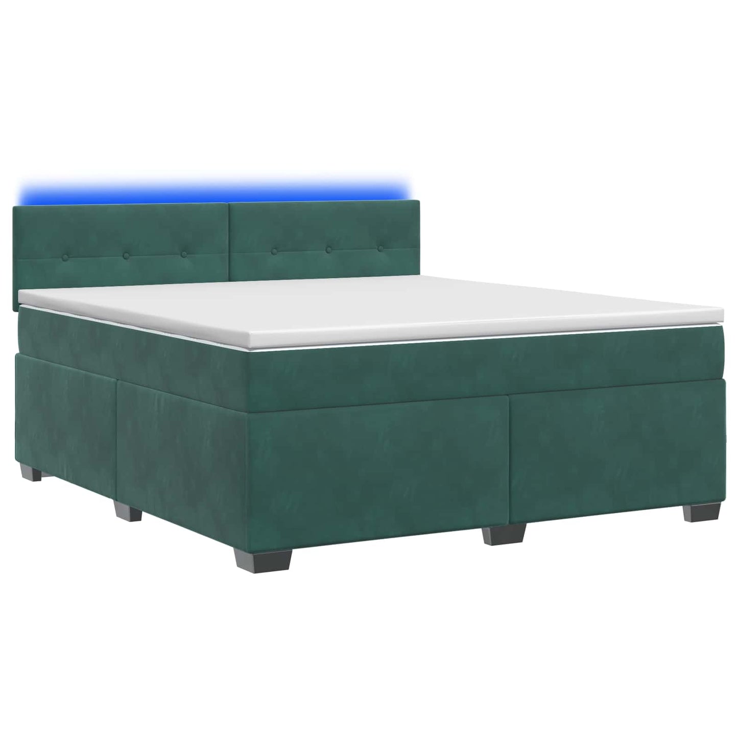 Box Spring Seng med Madras og LED Mørkegrøn 160 x 200 cm Velour