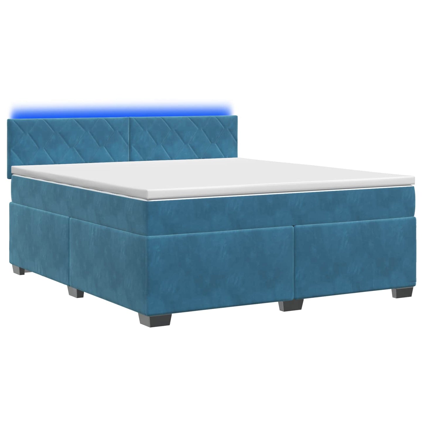 Box Spring Seng med Madras og LED Blå 160 x 200 cm Velour